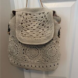 The Sak. Handcrafted Beige Crochet Backpack
